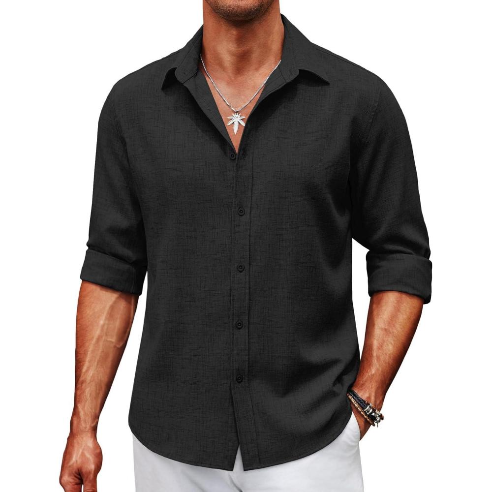 imageCOOFANDY Mens Button Down Shirt Long Sleeve Untucked Shirts Regular Fit Casual Dress ShirtsBlack Onyx