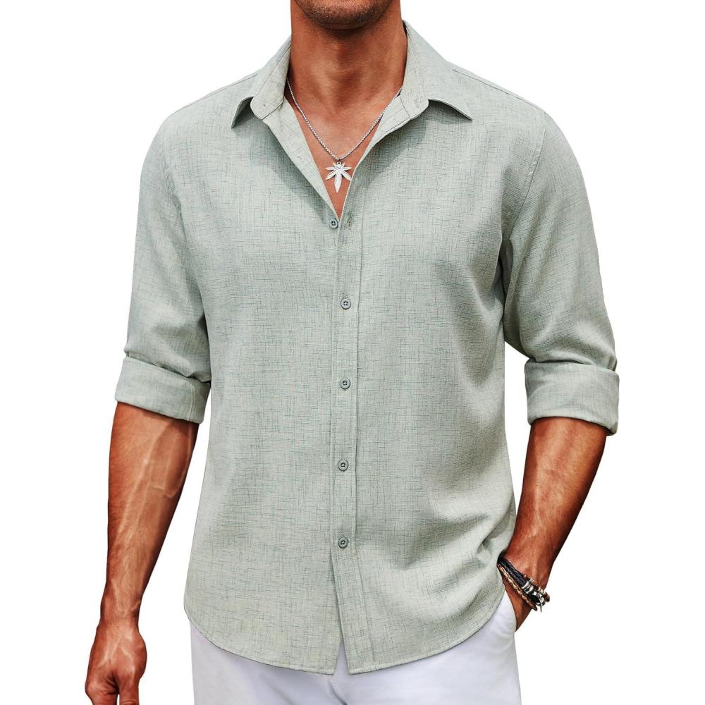 imageCOOFANDY Mens Button Down Shirt Long Sleeve Untucked Shirts Regular Fit Casual Dress ShirtsSage Green