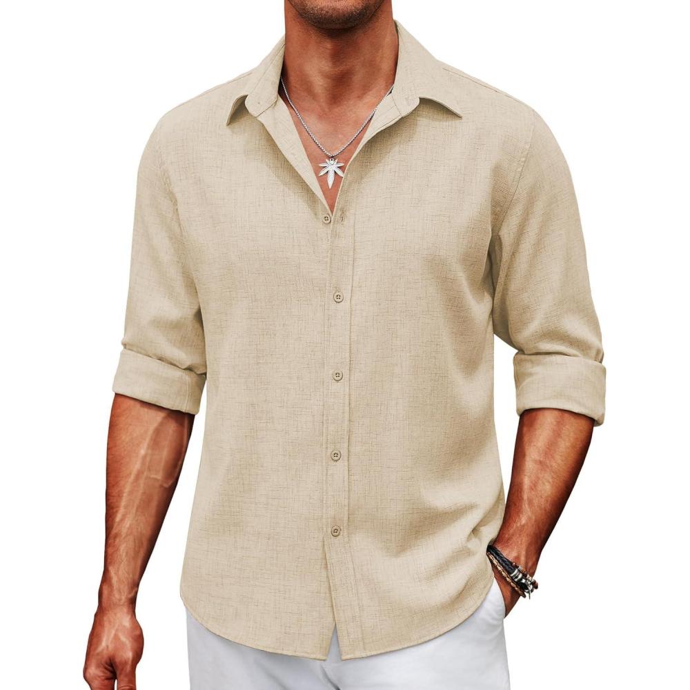 imageCOOFANDY Mens Button Down Shirt Long Sleeve Untucked Shirts Regular Fit Casual Dress ShirtsShortbread