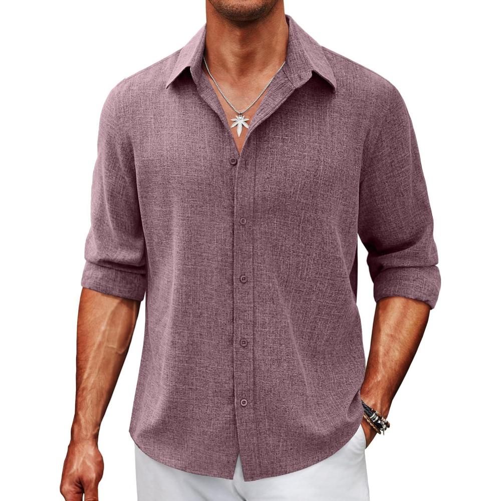 imageCOOFANDY Mens Button Down Shirt Long Sleeve Untucked Shirts Regular Fit Casual Dress ShirtsTawny Port