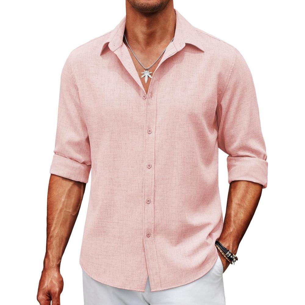 imageCOOFANDY Mens Button Down Shirt Long Sleeve Untucked Shirts Regular Fit Casual Dress ShirtsVeiled Rose