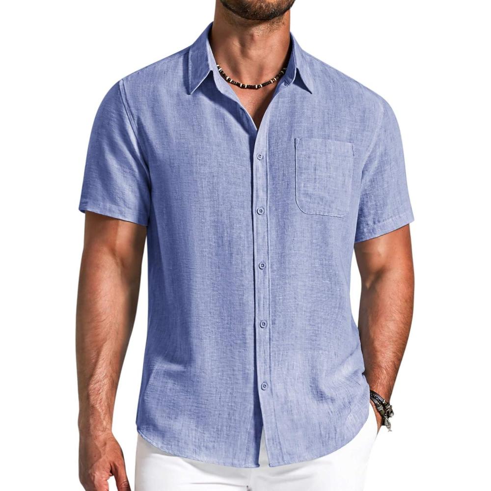 imageCOOFANDY Mens Button Down Shirts Short Sleeve Casual Shirt Summer Beach Textured ShirtsDark Blue
