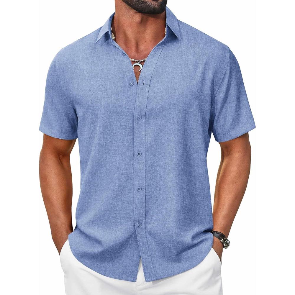 imageCOOFANDY Mens Casual Button Down Shirt Short Sleeve Summer Shirt for Beach Vacation Resort WearBlue