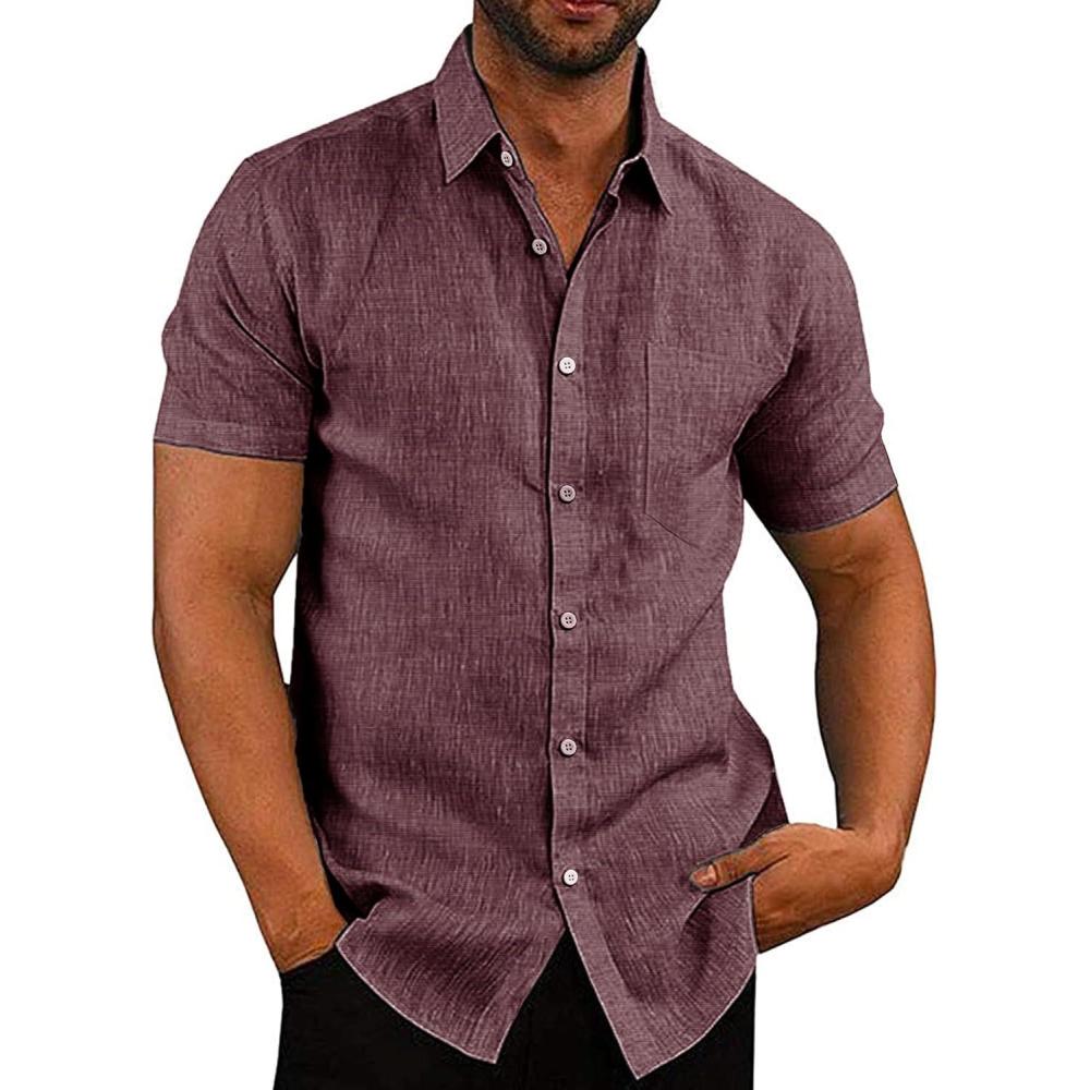 imageCOOFANDY Mens Casual Button Down Shirts Short Sleeve Linen Shirts Summer Beach Dress ShirtFlecking Wine Red