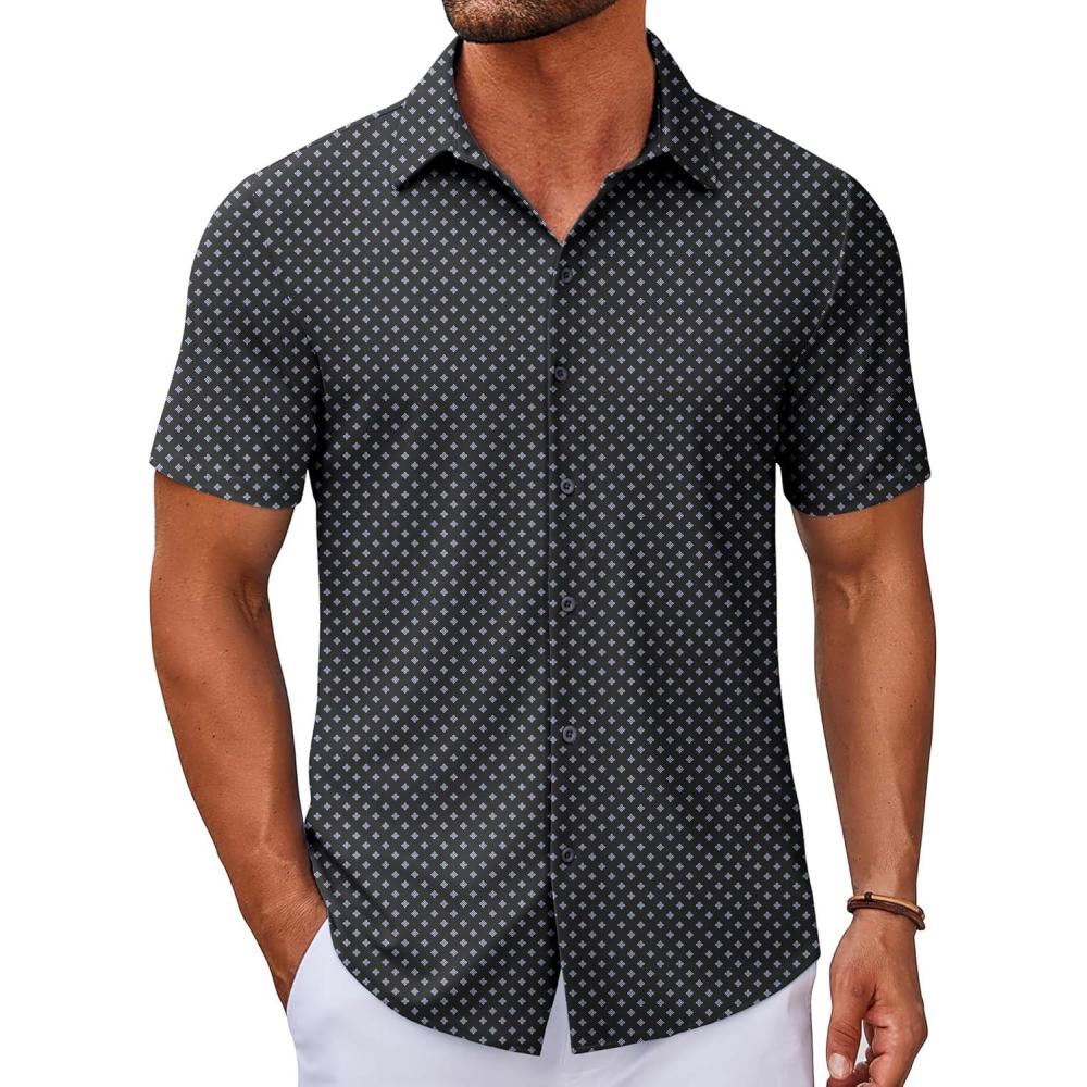 imageCOOFANDY Mens Casual Button Down Short Sleeve Shirts Untucked Wrinkle Free Shirt Stretch Dress ShirtsJh630