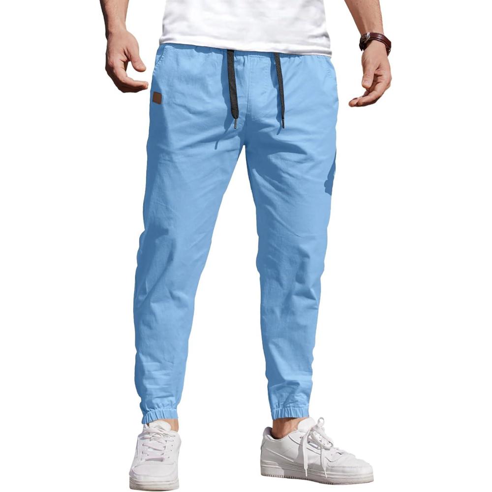 imageCOOFANDY Mens Casual Joggers Pants Elastic Drawstring Chino Cargo Pants Hiking Outdoor Track SweatpantsSky Blue