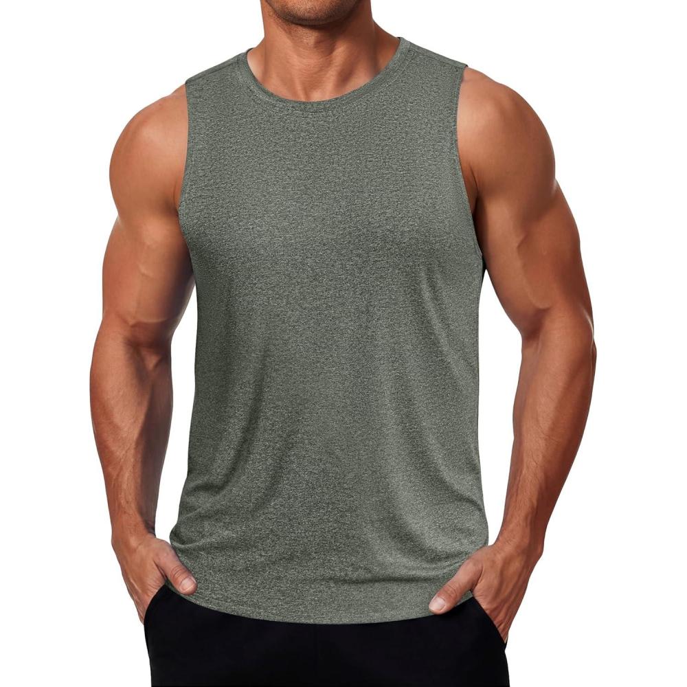 imageCOOFANDY Mens Dry Fit Workout Tank Top Sleeveless Gym Muscle Shirt UPF 50 Summer Running Athletic TshirtsArmy Green