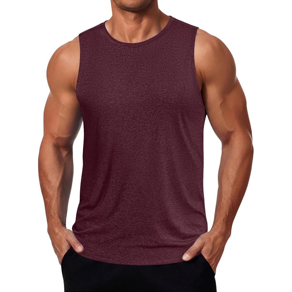 imageCOOFANDY Mens Dry Fit Workout Tank Top Sleeveless Gym Muscle Shirt UPF 50 Summer Running Athletic TshirtsDark Red