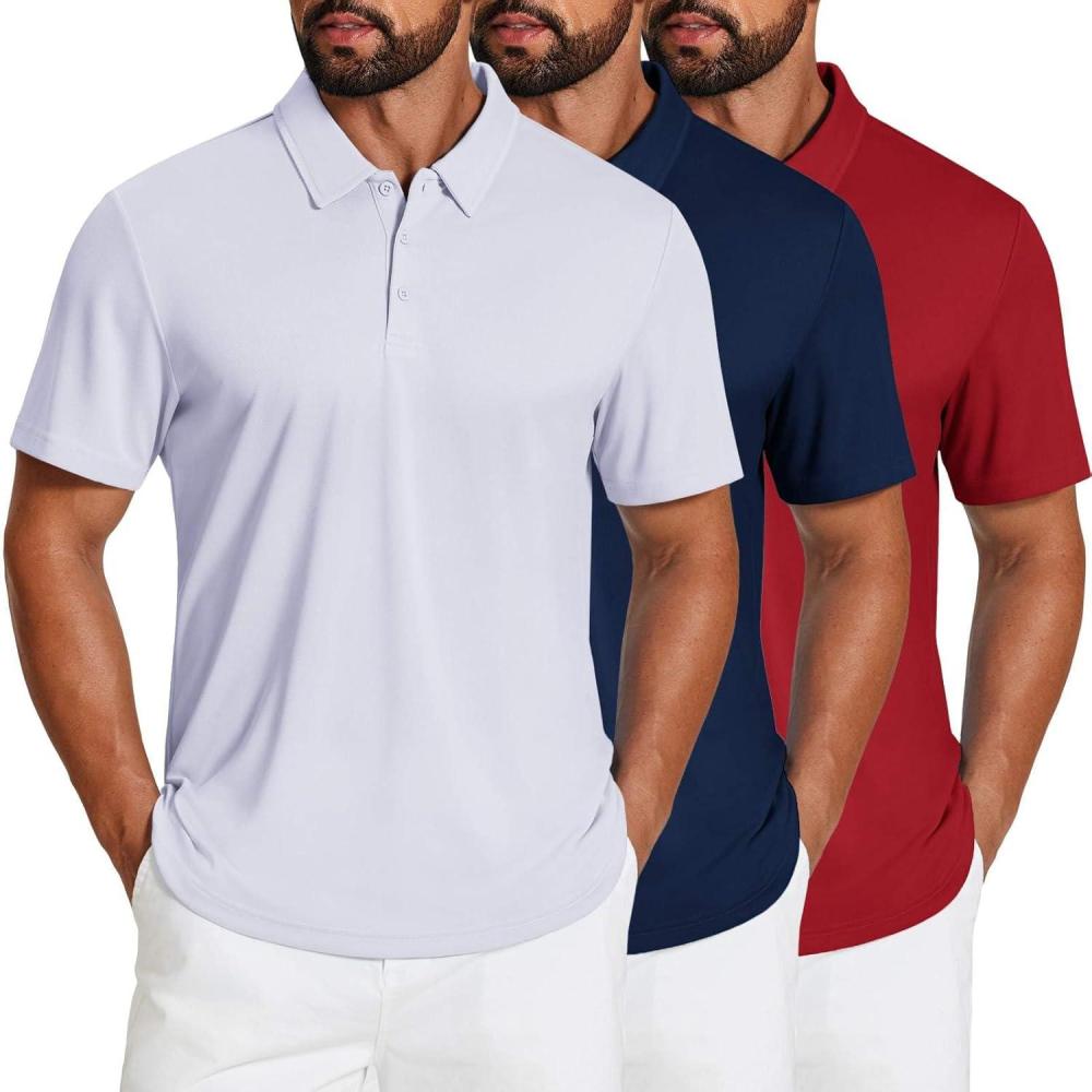 imageCOOFANDY Mens Golf Polo Shirts Short Sleeve Quick Dry Moisture Wicking Performance Collared Golf Shirt for MenWhitenavyred