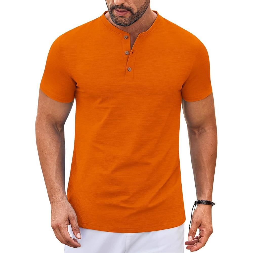 imageCOOFANDY Mens Henley Shirts Short Sleeve Casual Stylish Tshirt Lightweight Summer Basic Tee TopsOrange