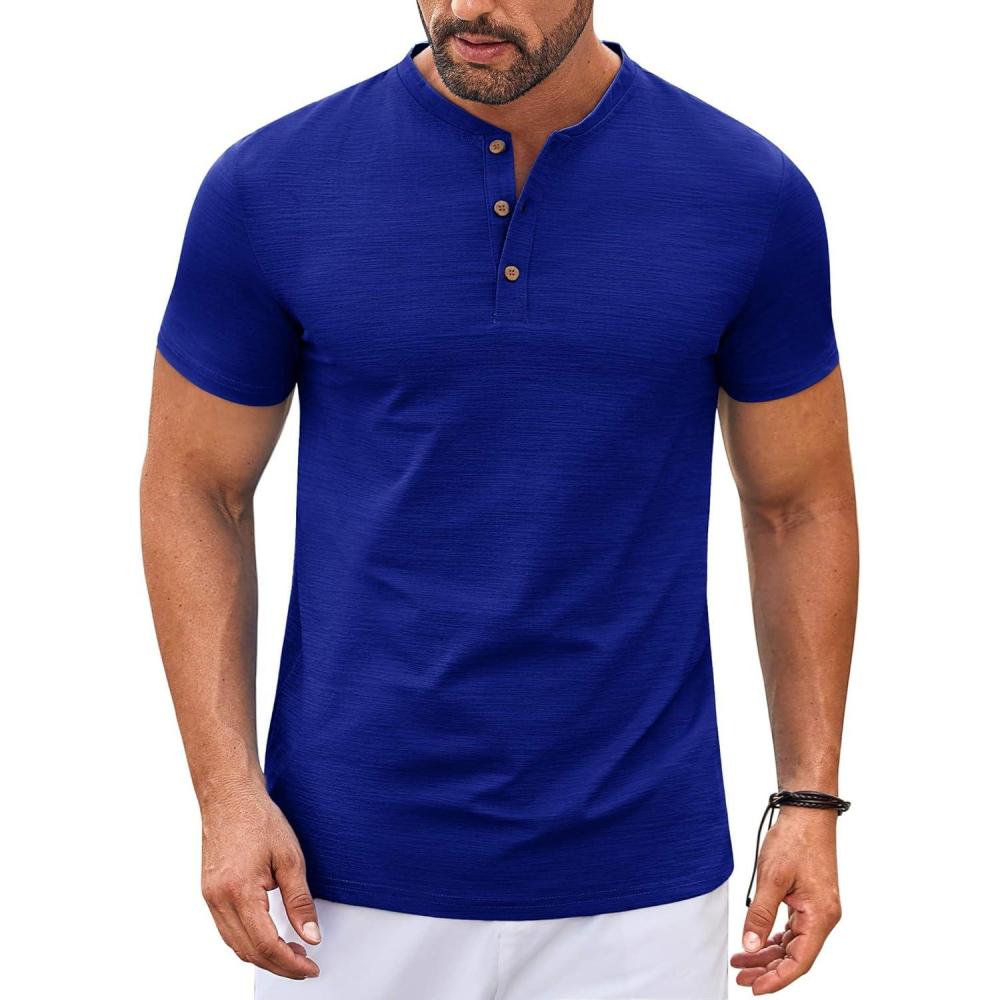 imageCOOFANDY Mens Henley Shirts Short Sleeve Casual Stylish Tshirt Lightweight Summer Basic Tee TopsRoyal Blue