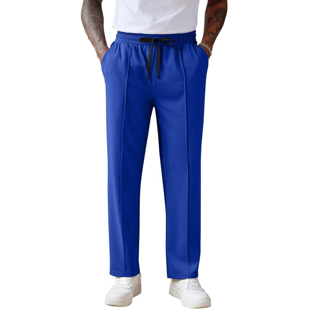 imageCOOFANDY Mens Knit Sweatpants Lightweight Open Bottom Casual Pants Drawstring Jogger Yoga Pants with PocketsRoyal Blue