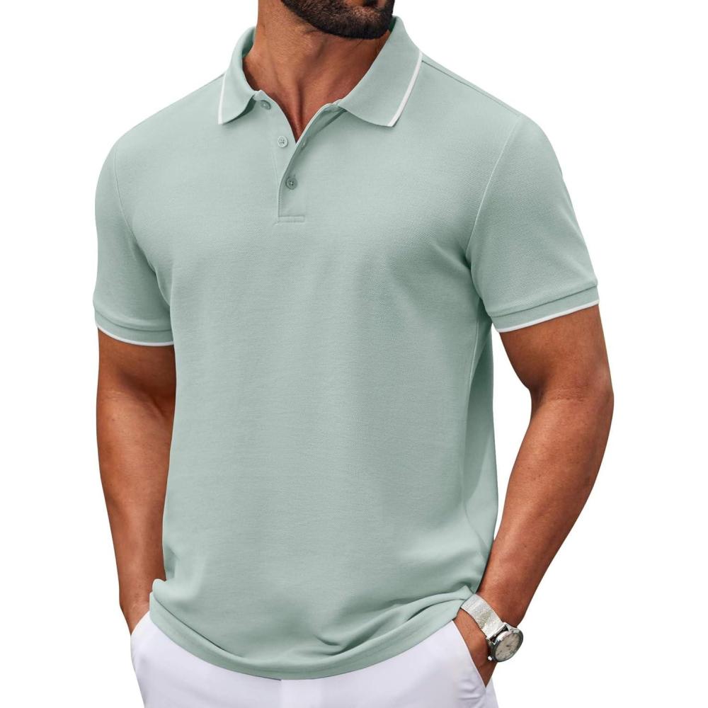 imageCOOFANDY Mens Polo Shirts Classic Short Sleeve Polo T Shirts Cotton Pique Casual Summer Fashion Golf ShirtIce Green