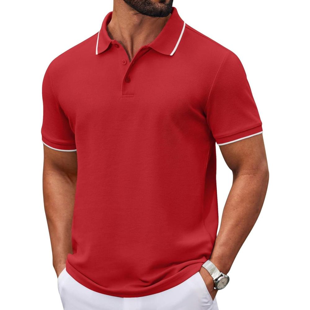 imageCOOFANDY Mens Polo Shirts Classic Short Sleeve Polo T Shirts Cotton Pique Casual Summer Fashion Golf ShirtRed