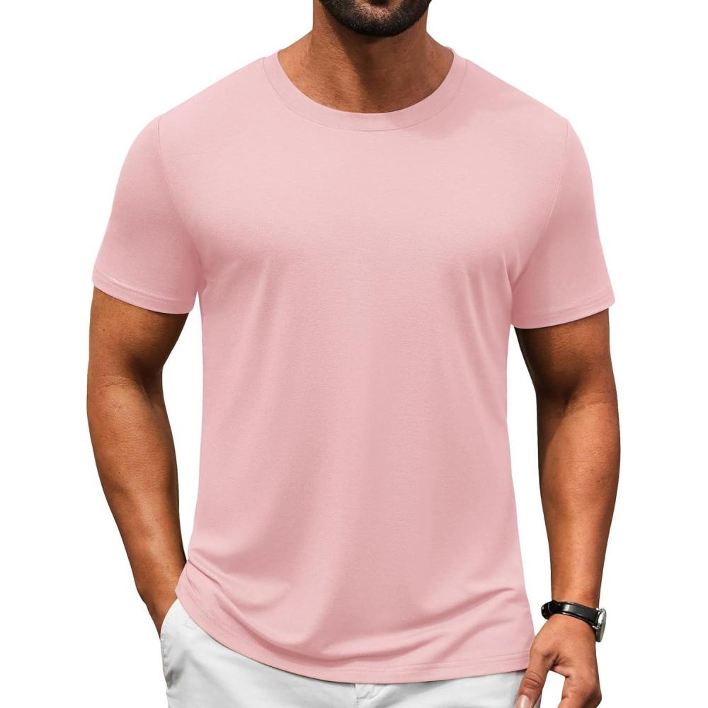 imageCOOFANDY Mens TShirts Short Sleeve Crew Neck T Shirts Casual Classic Basic Tee ShirtsLight Pink