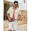 COOFANDY Men’s Button Down Shirt Short Sleeve Cotton Casual Summer Shirts Textured Beach Vacation Shirts for Men(Beige)