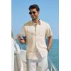 COOFANDY Men’s Button Down Shirt Short Sleeve Cotton Casual Summer Shirts Textured Beach Vacation Shirts for Men(Beige)