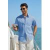 COOFANDY Men’s Button Down Shirt Short Sleeve Cotton Casual Summer Shirts Textured Beach Vacation Shirts for Men(Light Blue)