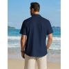 COOFANDY Men’s Button Down Shirt Short Sleeve Cotton Casual Summer Shirts Textured Beach Vacation Shirts for Men(Navy Blue)