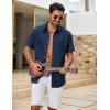 COOFANDY Men’s Button Down Shirt Short Sleeve Cotton Casual Summer Shirts Textured Beach Vacation Shirts for Men(Navy Blue)