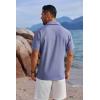 COOFANDY Men’s Button Down Shirts Short Sleeve Casual Shirts Summer Beach Linen Shirts with Pocket(Grey Blue)