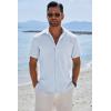 COOFANDY Men’s Button Down Shirts Short Sleeve Casual Shirts Summer Beach Linen Shirts with Pocket(Mint Blue)