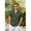 COOFANDY Men’s Casual Button Down Shirts Short Sleeve Linen Shirts Summer Beach Dress Shirt(Army Green)