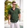 COOFANDY Men’s Casual Button Down Shirts Short Sleeve Linen Shirts Summer Beach Dress Shirt(Army Green)