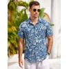 COOFANDY Men’s Casual Button Down Shirts Short Sleeve Linen Shirts Summer Beach Dress Shirt(Blue-flower)