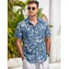 COOFANDY Men’s Casual Button Down Shirts Short Sleeve Linen Shirts Summer Beach Dress Shirt(Blue-flower)