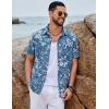 COOFANDY Men’s Casual Button Down Shirts Short Sleeve Linen Shirts Summer Beach Dress Shirt(Blue-flower)