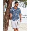 COOFANDY Men’s Casual Button Down Shirts Short Sleeve Linen Shirts Summer Beach Dress Shirt(Blue-flower)