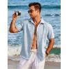 COOFANDY Men’s Casual Button Down Shirts Short Sleeve Linen Shirts Summer Beach Dress Shirt(Flecking Light Blue)