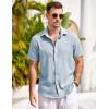 COOFANDY Men’s Casual Button Down Shirts Short Sleeve Linen Shirts Summer Beach Dress Shirt(Flecking Light Blue)