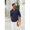 COOFANDY Men’s Cotton Linen Button Down Shirts Long Sleeve Casual Summer Beach Shirts for Men(Navy Blue)