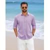 COOFANDY Men’s Cotton Linen Button Down Shirts Long Sleeve Casual Summer Beach Shirts for Men(Purple)
