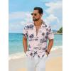 COOFANDY Mens Hawaiian Shirt Short Sleeve Floral Button Down Shirts Tropical Summer Beach Shirts Camp Collar Shirt(Pink Black Coconut Tree)