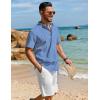 COOFANDY Men’s Henley Shirt Short Sleeve Casual T-Shirt Summer Beach Hippie Henley Tee Shirt(Blue – Striped)