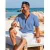 COOFANDY Men’s Henley Shirt Short Sleeve Casual T-Shirt Summer Beach Hippie Henley Tee Shirt(Blue – Striped)