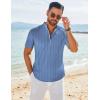 COOFANDY Men’s Henley Shirt Short Sleeve Casual T-Shirt Summer Beach Hippie Henley Tee Shirt(Blue – Striped)