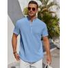 COOFANDY Men’s Henley Shirt Short Sleeve Stand Collar Summer Casual Beach Hippie T-Shirts(Blue)