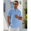 COOFANDY Men’s Henley Shirt Short Sleeve Stand Collar Summer Casual Beach Hippie T-Shirts(Blue)