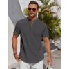 COOFANDY Men’s Henley Shirt Short Sleeve Stand Collar Summer Casual Beach Hippie T-Shirts(Dark Grey)