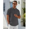 COOFANDY Men’s Henley Shirt Short Sleeve Stand Collar Summer Casual Beach Hippie T-Shirts(Dark Grey)