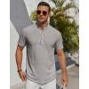 COOFANDY Men’s Henley Shirt Short Sleeve Stand Collar Summer Casual Beach Hippie T-Shirts(Striped Brown & White)