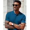 COOFANDY Men’s Knit Polo Shirts Short Sleeve Ribbed Knitted Shirt Summer Lightweight Casual Golf Shirts(Deep Blue)