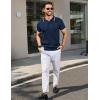 COOFANDY Men’s Knit Polo Shirts Short Sleeve Ribbed Knitted Shirt Summer Lightweight Casual Golf Shirts(Navy Blue-white)