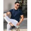 COOFANDY Men’s Knit Polo Shirts Short Sleeve Ribbed Knitted Shirt Summer Lightweight Casual Golf Shirts(Navy Blue-white)