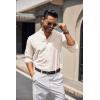 COOFANDY Men’s Long Sleeve Oxford Dress Shirts Button Down Shirt Casual Band Collar Shirts(Beige)