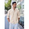 COOFANDY Men’s Long Sleeve Oxford Dress Shirts Button Down Shirt Casual Band Collar Shirts(Beige)